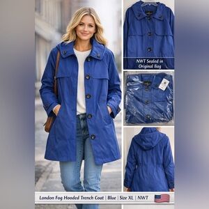 London Fog Hooded Trench Coat • Blue